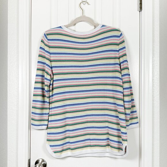Talbots Size M White Colorful Stripe Sweater Zip Shoulder 3/4 Sleeve Pul… - Picture 7 of 7